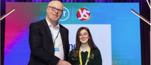 Robert Hackett, PMO Manager at HEAnet, awards Rachel Wallace, St. Aloysius School, Co Cork