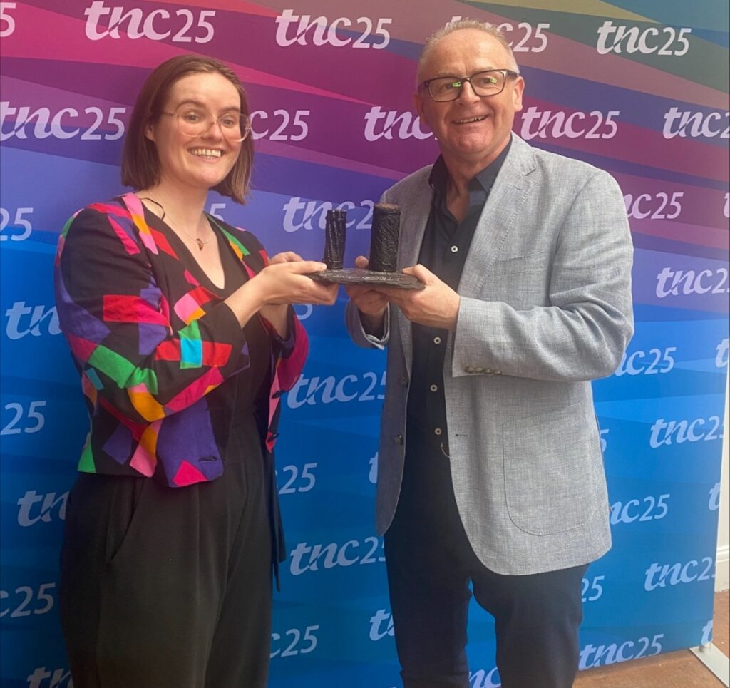Ronan Byrne, CEO HEAnet, presented with the GÉANT Community Award by Charlie van Genuchten (SURF) at TNC25, held in Brighton,